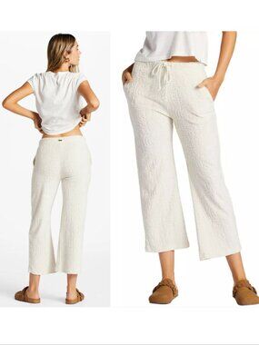 Billabong Beach Breeze PANTS Size L Antique White Jacquard Terry Lounge NEW